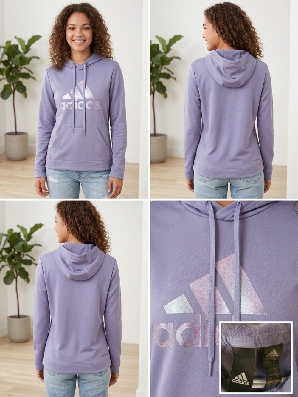 adidas Women's Lavender Cowl Neck Logo Hoodie Sweatshirt Size [XS]